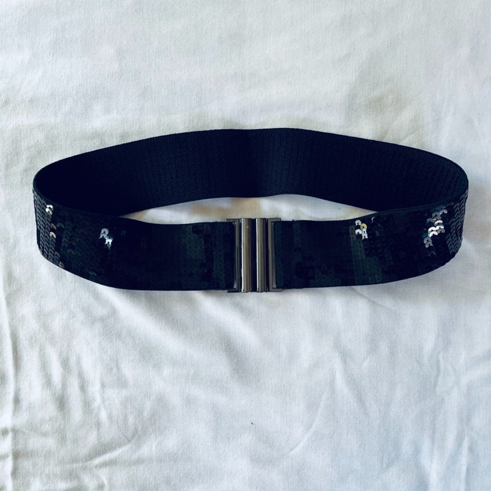 Black Sequined Elastic Belt Size L/XL